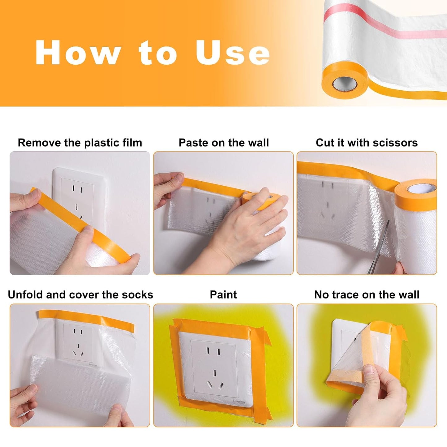 HARFINGTON Pre-Taped Masking Film 177.2" x65.6ft Double Adhesive Tape and Drape Painters Plastic Drop Cloth Film with Tape Plastic Sheeting for Automotive Painting Covering