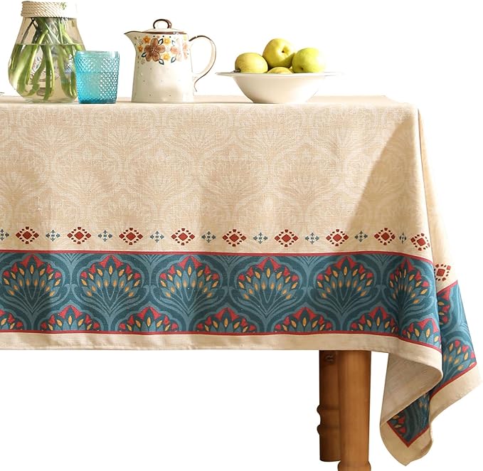 Vintage Beige Linen Extra Long Rectangle Tablecloth,Paisley Farmhouse Feather Pattern Table Cloth,Decor Table Cover for Kitchen,Dining,Thanksgiving,Christmas,63"*110"-Dorodango F