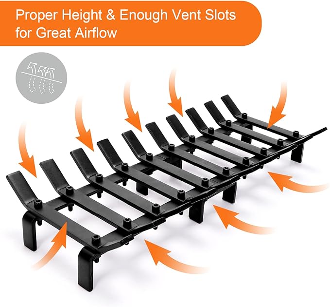 24" Fireplace Grate Wood Stove Grate Rack Fireplace Tools Rack Heavy Duty Solid Steel 10-Bars Log in Holder Easy Assembly Fire Grate for Indoor Hearth Outdoor Firepit Matt Black