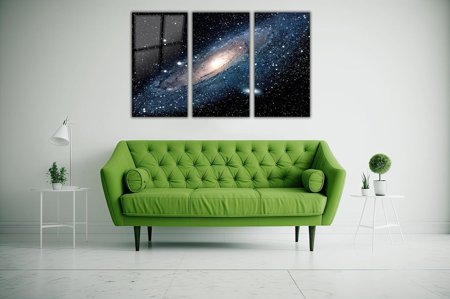 SpiritualHands Andromeda Space Galaxy Glass Wall Art Painting for Living Room, Tempered Glass Modern Prints Decor, Large Vivid Color Panel for Bedroom, Kitchen, or Office