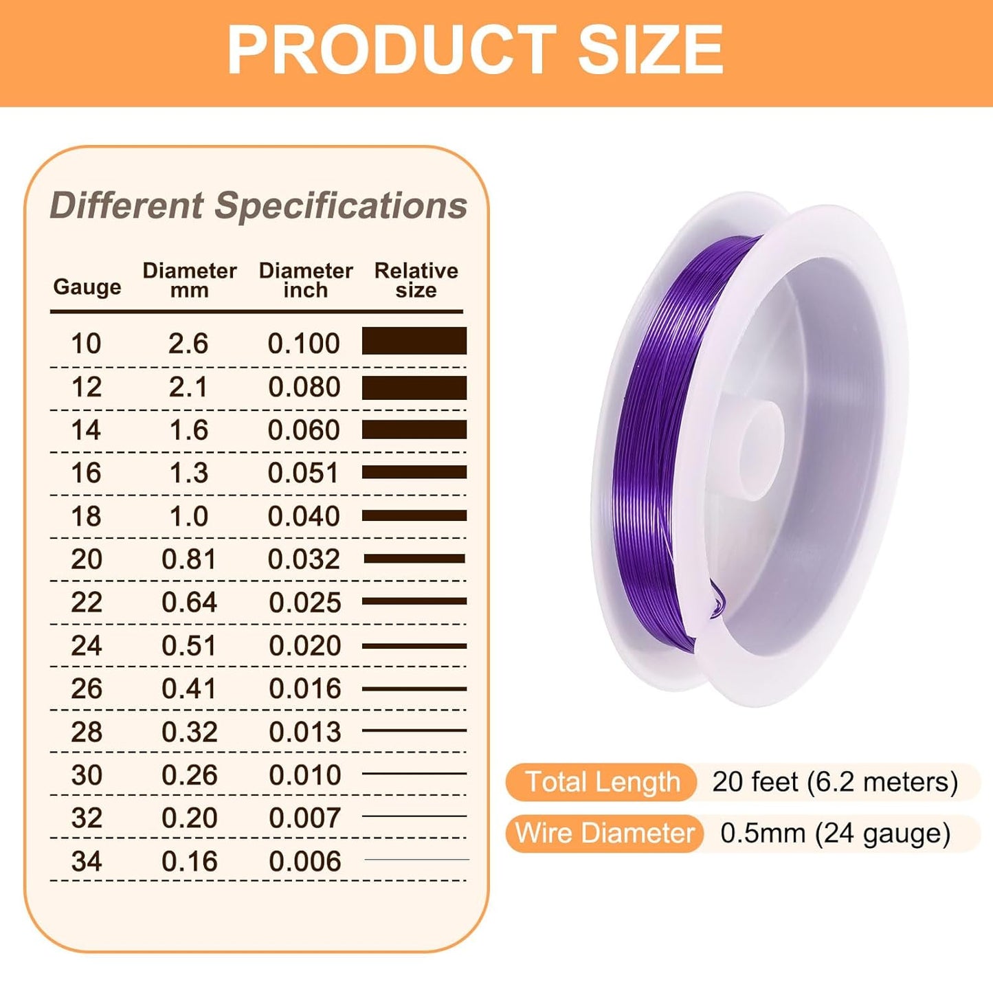 HARFINGTON 20ft Jewelry Wire, 24 Gauge (0.5mm) Brass Craft Soft Metal Tarnish Resistant Copper Beading Wire for Jewelry Making Supplies Crafting, Purple