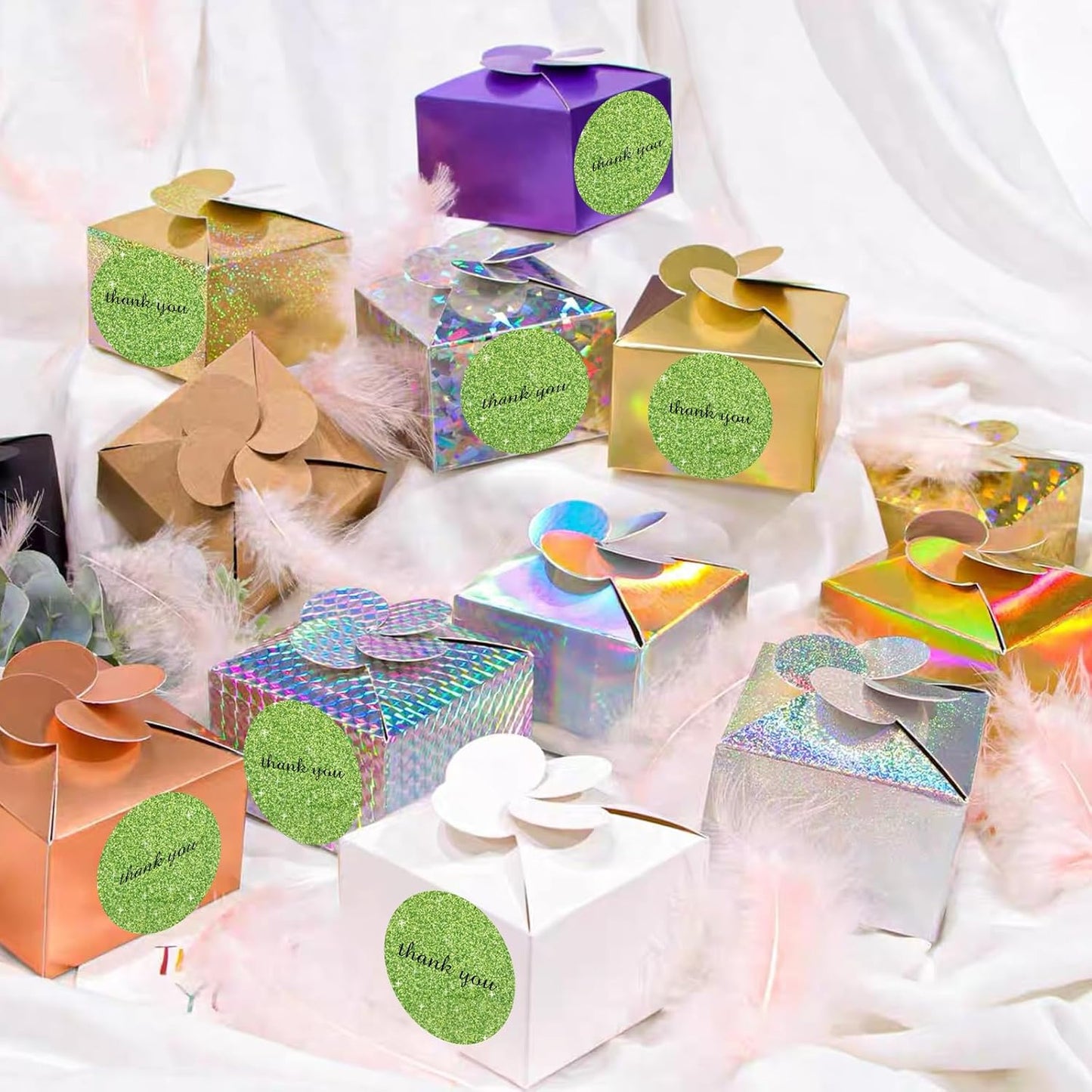 3" Holographic Thermal Label Stickers, Round Direct Thermal Label Stickers, Glitter Thermal Printer Sticker Labels for Gift Wrapping, Self-Adhesive Custom Logo Design- Glitter Green