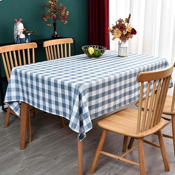 Gingham Table Cloth for Square Tables Sky Blue Checkered Plaid Tablecloth Heavy Duty Cotton Blend Washable & Wrinkle Table Cover for Outdoor Kitchen Dining Picnic Camping (60x60 Inch)