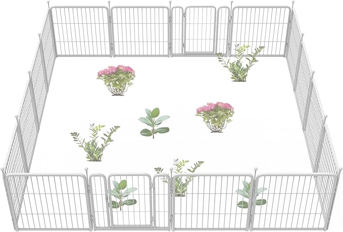 FXW Garden Fence Outdoor for The Yard – 24in(H) x 30.4ft(L) Heavy Duty Metal Animal Barrier for Dog and Rabbit, Decorative Dog Fence, 16 Panels, White
