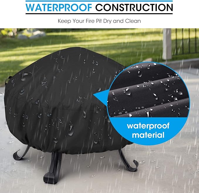 Unicook Round Fire Pit Cover 32 Inch, Heavy Duty Waterproof Firepit Cover Small, Patio Fire Table Cover, Fade and UV Resistant Material, All Weather Protection, 32" Dia x 14" H, Black