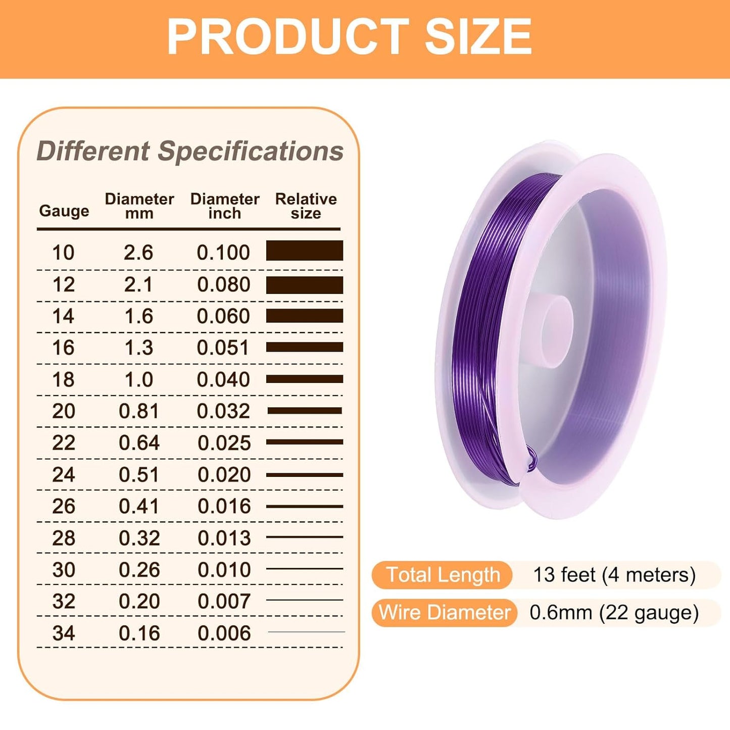 HARFINGTON 13ft Jewelry Wire, 22 Gauge (0.6mm) Brass Craft Soft Metal Tarnish Resistant Copper Beading Wire for Jewelry Making Supplies Crafting, Purple