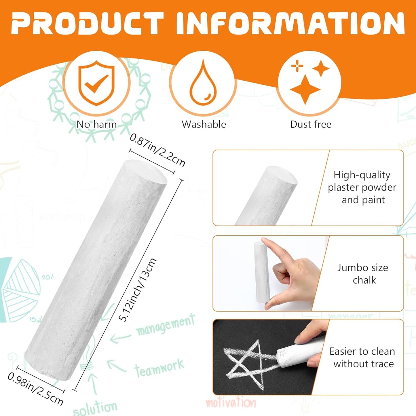 40 Pcs Sidewalk Chalks for Kids Non Toxic Jumbo Chalk for Party Gift Outdoor Art Classroom Play Painting (White)