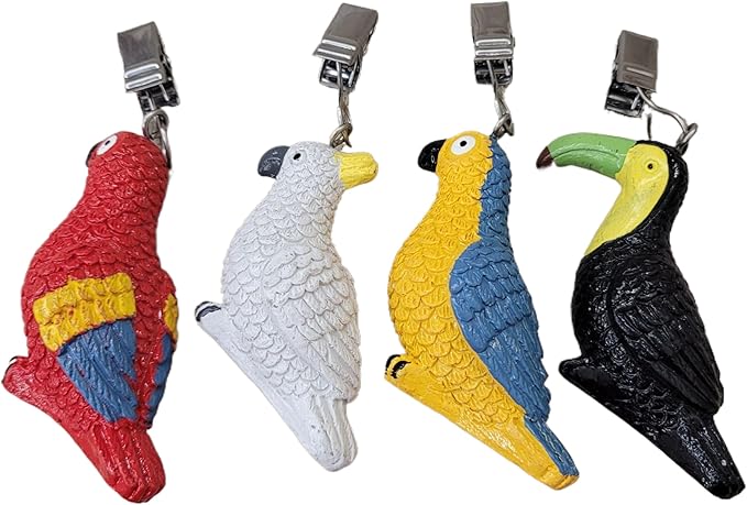 TwoFish Home Set of 4 Colorful Parrot Resin Tablecloth Weights Clips Colorful Parrot Handicraft Tablecloth Clamps Pack of 4