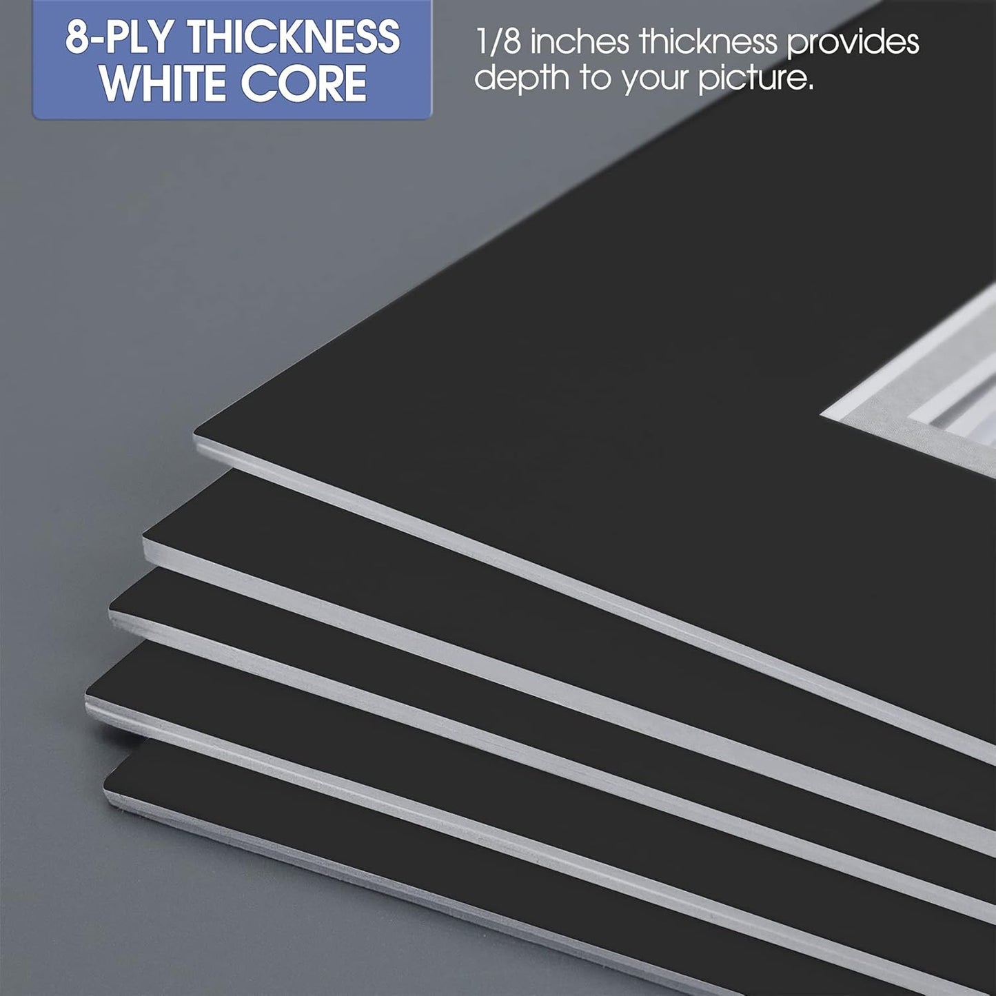 Golden State Art, 11x14 Double Mats for 8x10 - for Photos, Pictures, Frames - Acid-Free, 5 Pack, Black Over Silver