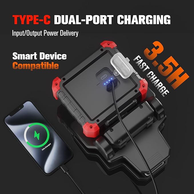 Yls 2pack LED Work Light, 2100LM Rechargeable COB Magnetic Clip on Work Light with 3 Light Modes, 270°& 180°Rotatable Portable Clamp Worklight for Car Repairs, Grilling, Camping, Emergency Use