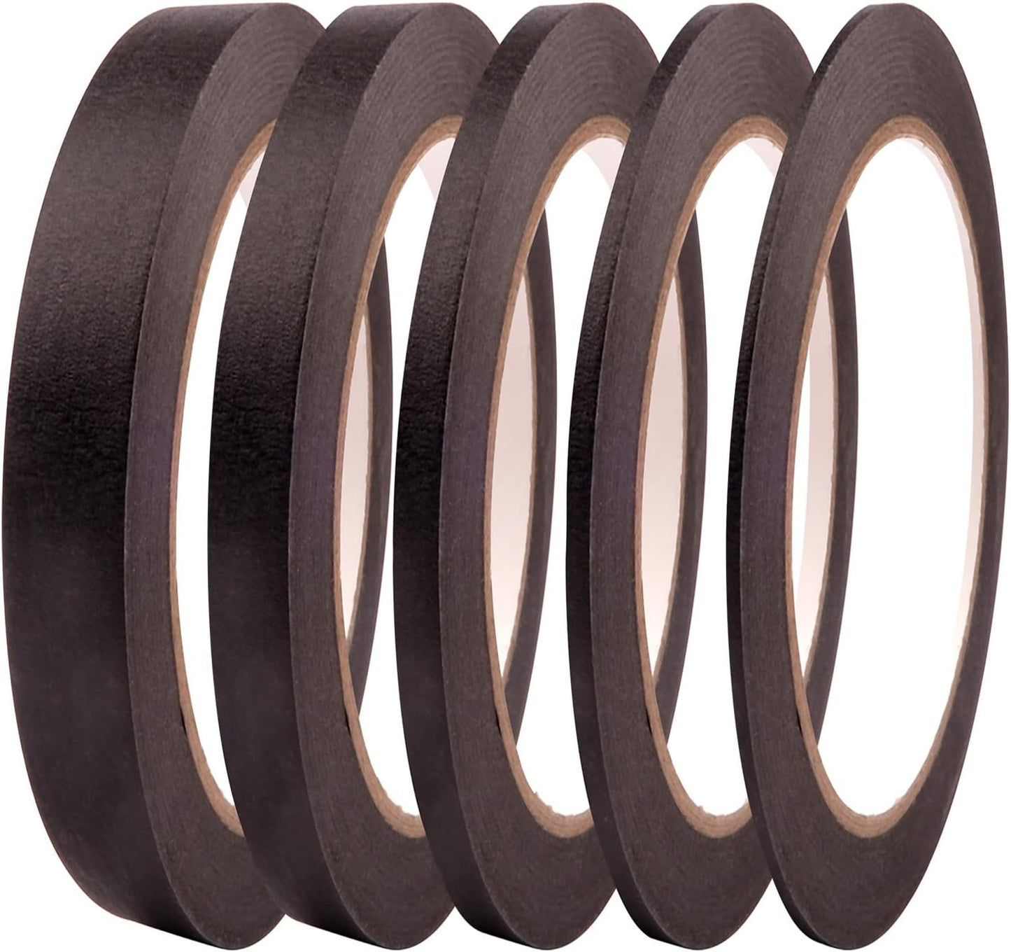 5 Rolls Pinstripe Tape - Masking Tape 1/16", 1/8", 1/4", 1/2", 3/4" - Thin Painters Masking Automotive Tape for DIY, Car, Auto, Paint, Art, Tumblers (Black)