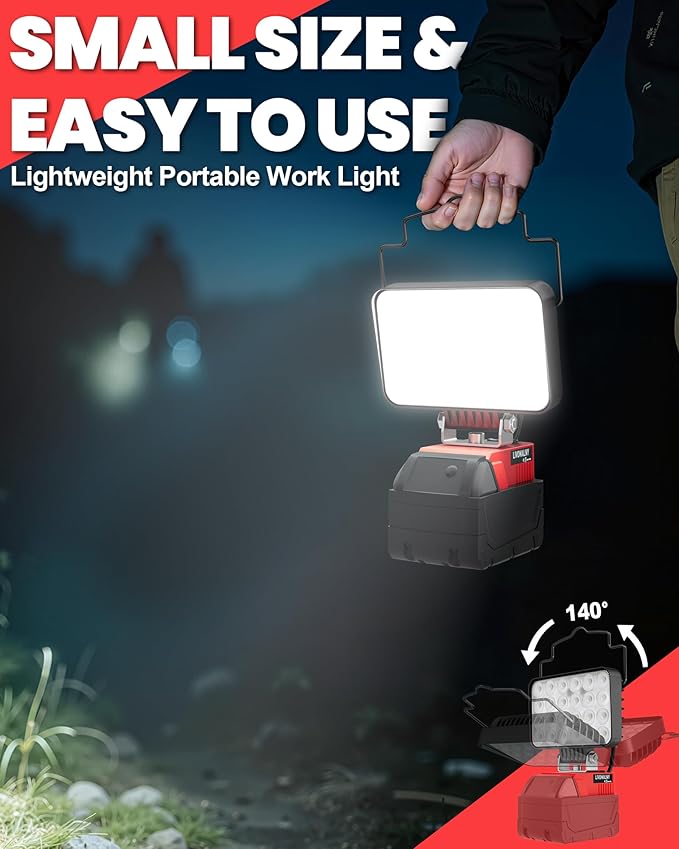 LIVOWALNY LED Work Light Compatible with Milwaukee 18V Battery, 88W 8800 LM Flashlight with 140° Pivoting Head, Portable Flood Lights with USB-A & Type-C Output Port for Camping Construction Emergency