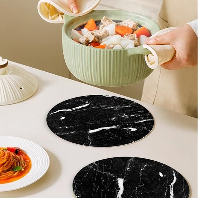 Heat Resistant Placemats Set of 4,Black Marble Round Ding Table Placemat Easy to Clean Waterproof Non-Slip Place Mats Tabletop Protection Kitchen Decoration,13inch