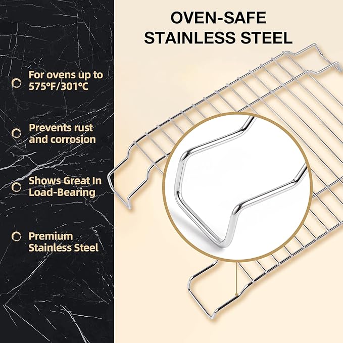 VBGK Cooling Rack, Heavy Duty Stainless Steel Wire Rack for Baking, Grilling, Roasting, Drying, Nonstick 11.81"x8.66" Oven & Dishwasher Safe, Compatible with Electric Cooktop