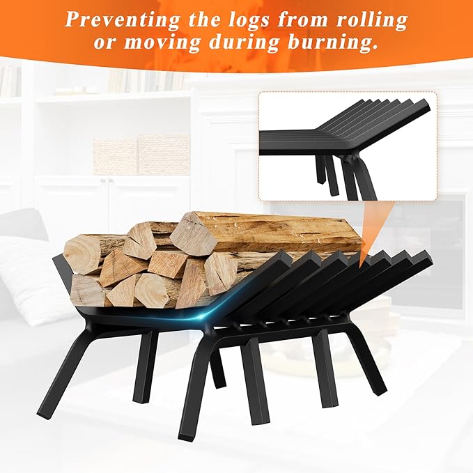 Fireplace Grate 21 Inch with 7 Support Legs, Solid Steel Heavy Duty Fireplace Log Holder, Fireplace Log Grate for Indoor Fireplace & Outdoor In-ground Firepit
