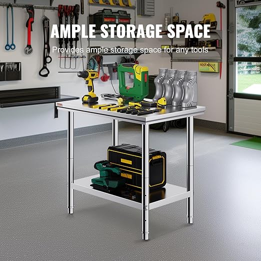 Vevor Stainless Steel 900x600x800 mm Commercial Kitchen Prep & Heavy Duty Metal Work Table with Adjustable Feet for Restaurant, Home and Hotel : Industrial & Scientific