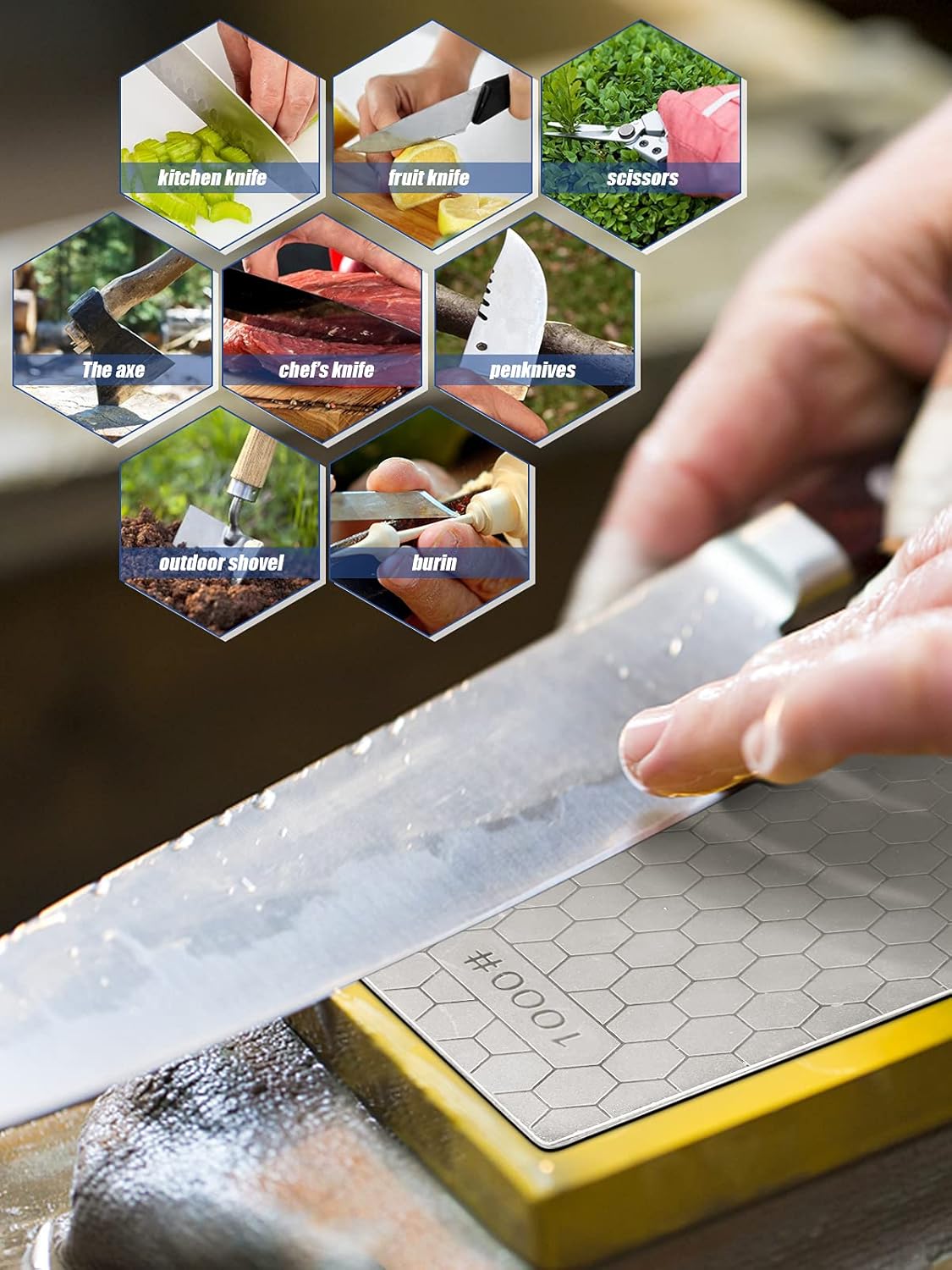 2PCS Diamond Sharpening Stone, Kalolary Knife Sharpener Stone Whetstone Honeycomb Surface Diamond Sharpener Plate with Non-slip Base for Pocket Knives Scissors, Outdoor Kitchen Tools (400/1000 Grit)