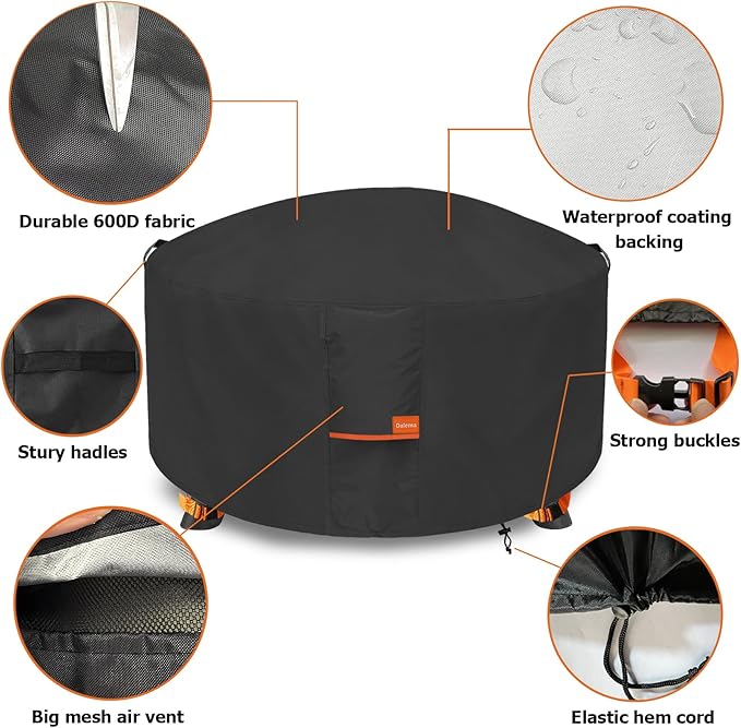 Fire Pit Cover,Outdoor Heavy Duty 600D 100% Waterproof Fire Pit Cover Round,Weatherproof Firepit Covers Round 40" Dia x 20" H,Black