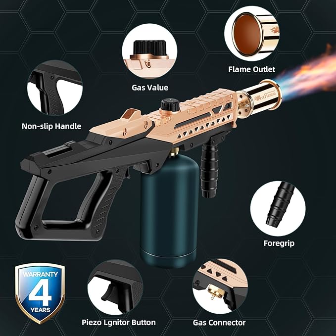 Flame Thrower Gun - Propane Cooking Torch Grill Lighter - Adjustable Flamethrower - Powerful Torch for BBQ, Campfire, Charcoal Wood, Weed (Tank Not Included)