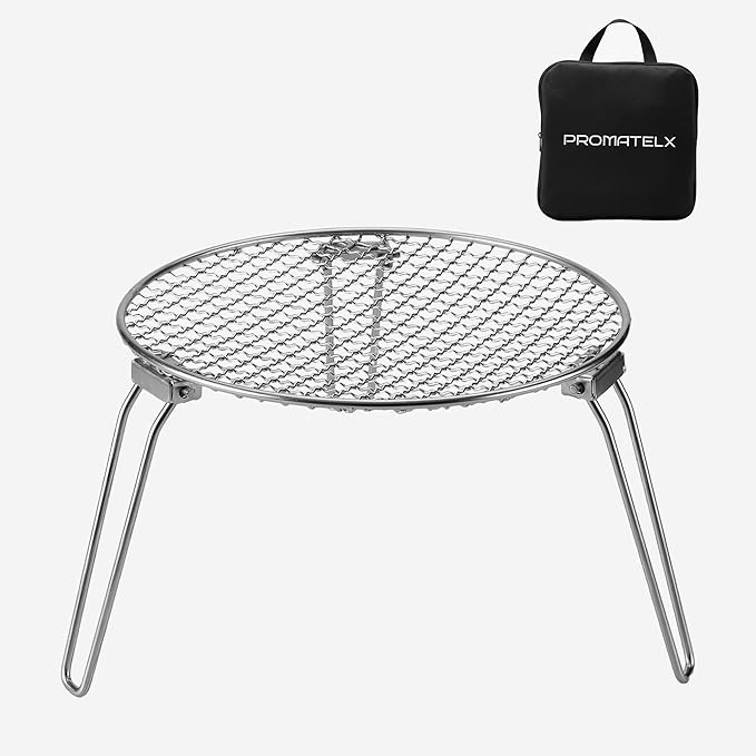 RROMATELX Small Folding Camping Grill，304 Stainless Stee Portable Camping Stove，Campfire Grate，Heavy Duty Rack Camping with Carrying Bag for Outdoor Cooking Backpacking Hiking Picnic BBQ