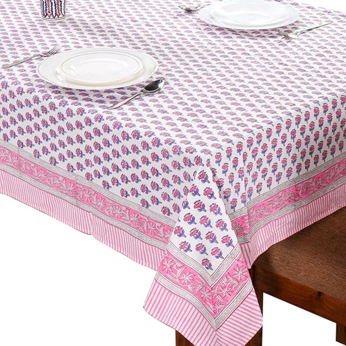 CPC Tablecloth 100% Cotton 72x190 Inch Indian Block Print Rectangle Table Cover, Pink Table Cloth for Weddings, Spring/Summer, Barbeque - Pink Sapphire
