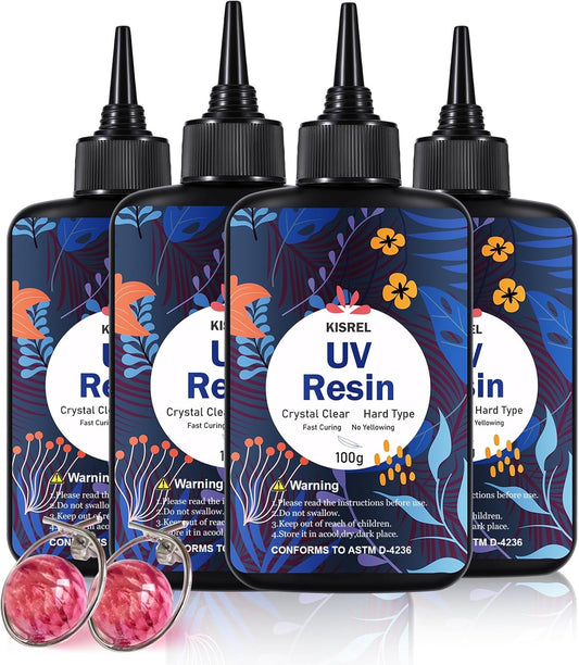 KISREL UV Resin 400g - Upgraded UV Resin Kit, Hard Type Crystal Clear Ultraviolet Curing UV Epoxy Resin for Craft Jewelry Making