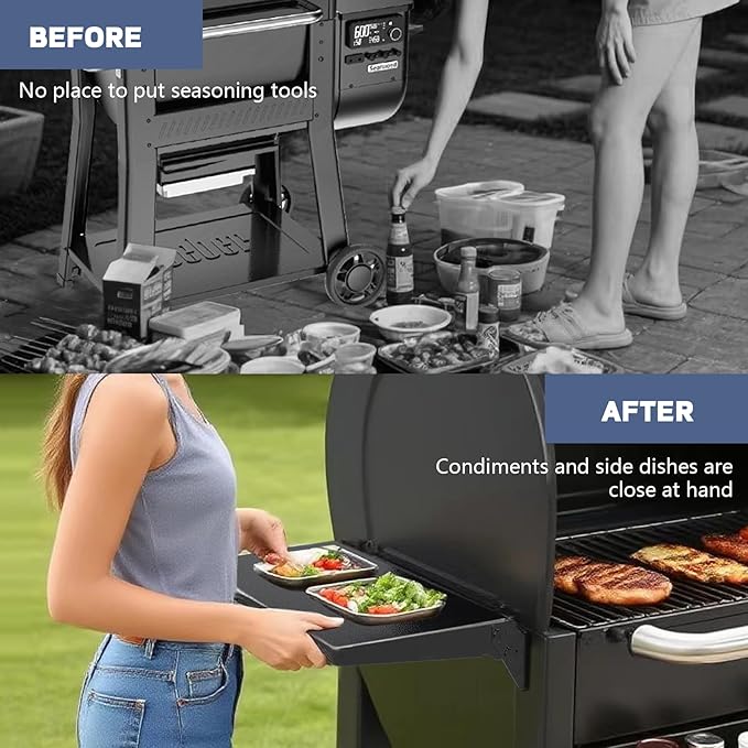 Folding Side Shelf for Weber Searwood 600 / XL 600 16” Grill Side Table Storage Pellet Smoker Replacement Parts 3400140 Heavy Duty Steel Grill Accessories for Weber