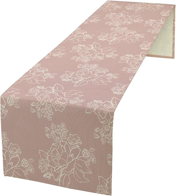 Pink Farmhouse Flower Table Runner,Vintage Boho Floral Table Runner for Kitchen Dining Table Holiday Home Party Decor 13x90in