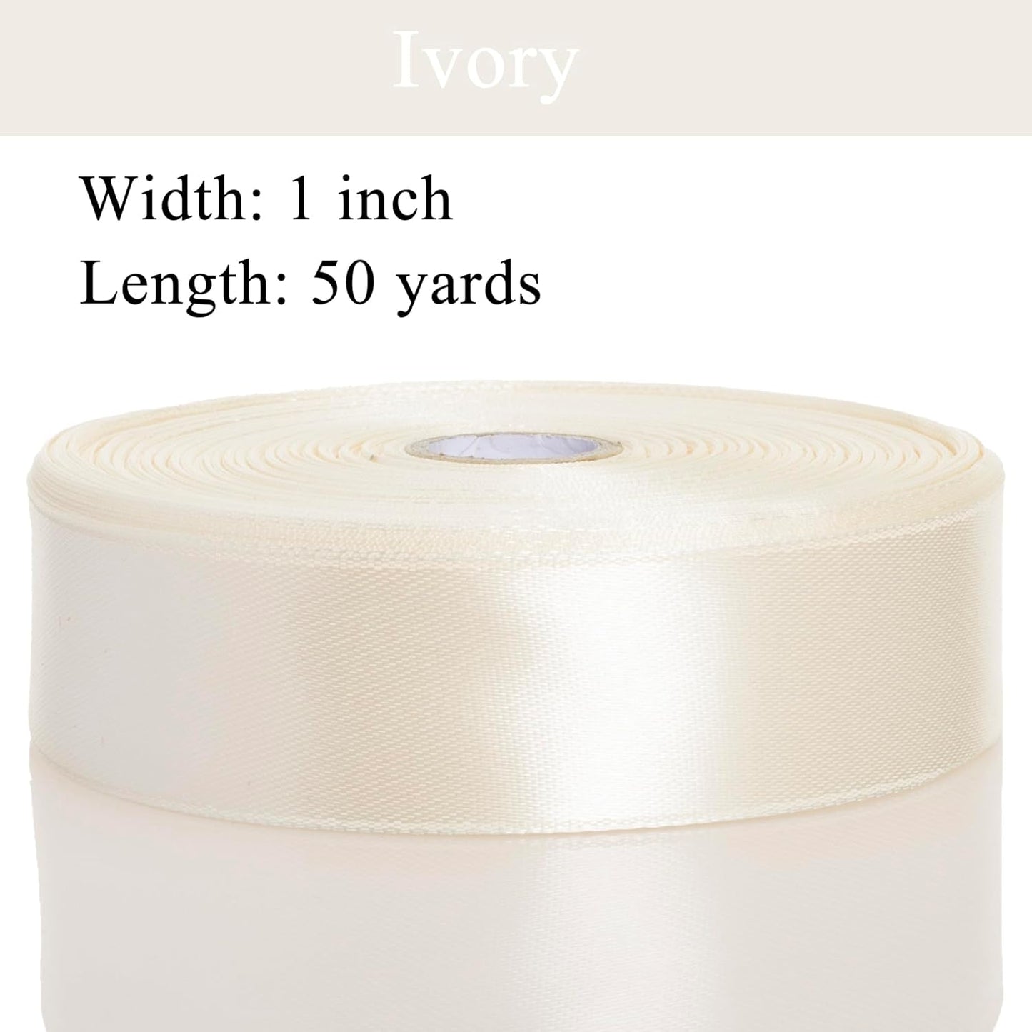 1 Inch Ivory Solid Satin Ribbon, 50 Yards Craft Fabric Ribbon for Gift Wrapping Floral Bouquets Wedding Party Decoration
