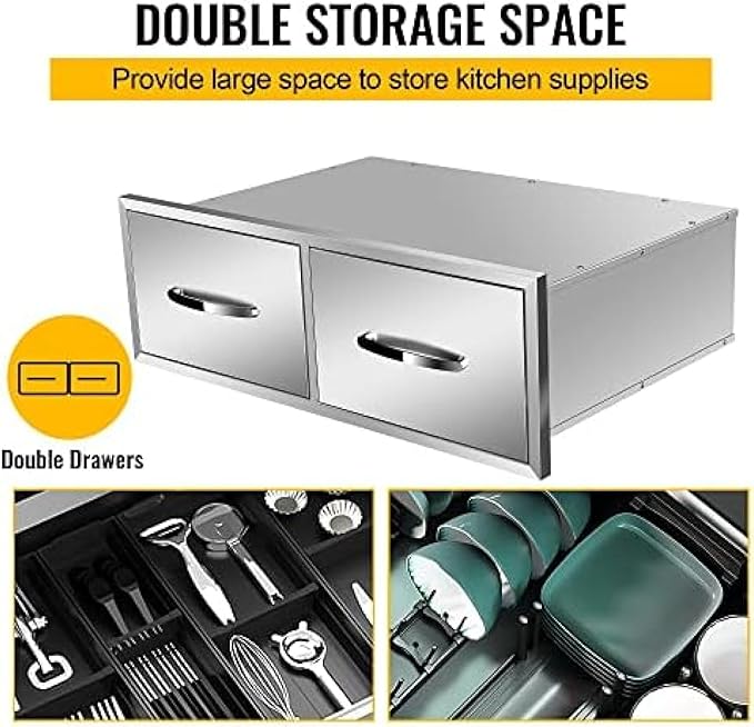 Stainless Steel Outdoor Kitchen Drawers - 3-Drawer BBQ Drawer, Built-in, Flush Mount - 30Wx20Dx10H