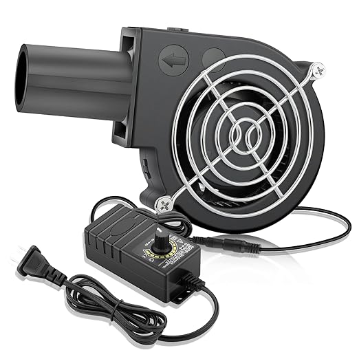 97mm x 33mm BBQ Blower Fan 12V with 120V – 240V AC Plug Variable Speed Controller Centrifugal for Outdoor Barbecues Fire Bellow, Camping Cooking, Wood Stove, Charcoal Starter