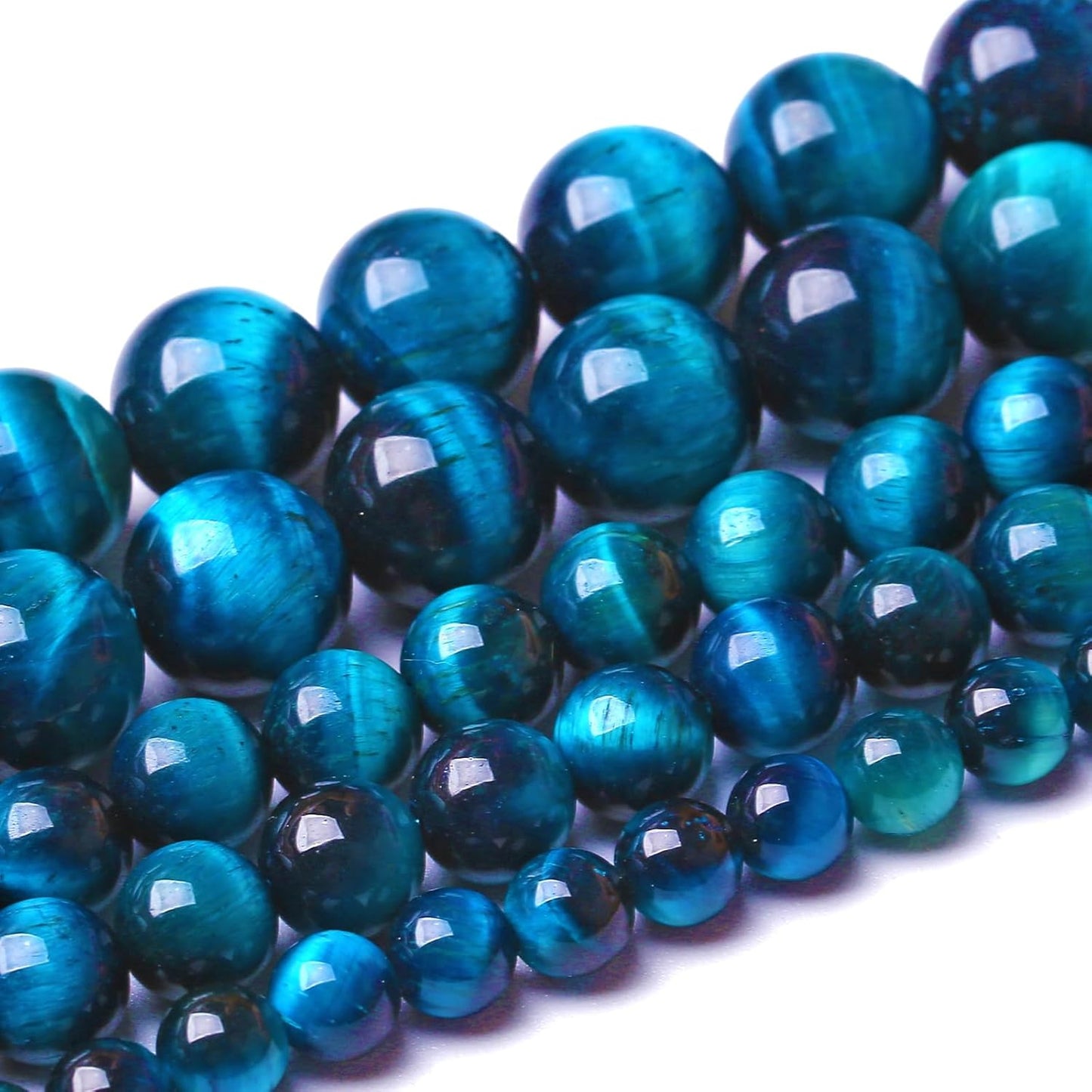 10MM 72pcs Natural Royal Blue Tiger Eye Stone Energy Healing Beads Round Loose Beads for Jewelry Making Bracelet 2 Strands 32"