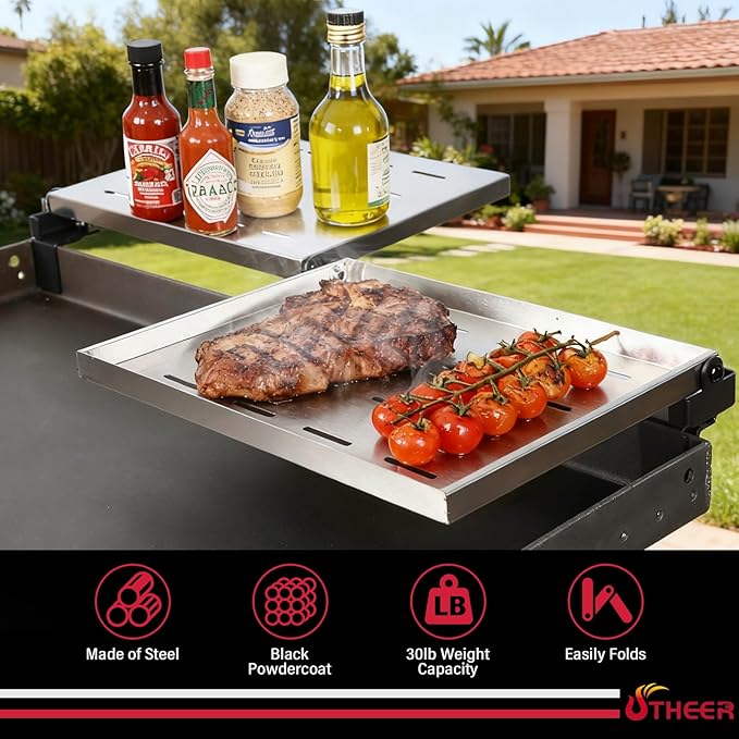 Utheer 2-Pack Griddle Warming Rack for Blackstone 28" Griddles, Stainless Steel Flat Top Grill Accessories | Reversible Rack Adds Prep Space, Foldable Clip-On Design Expands Cooking & Holding Area