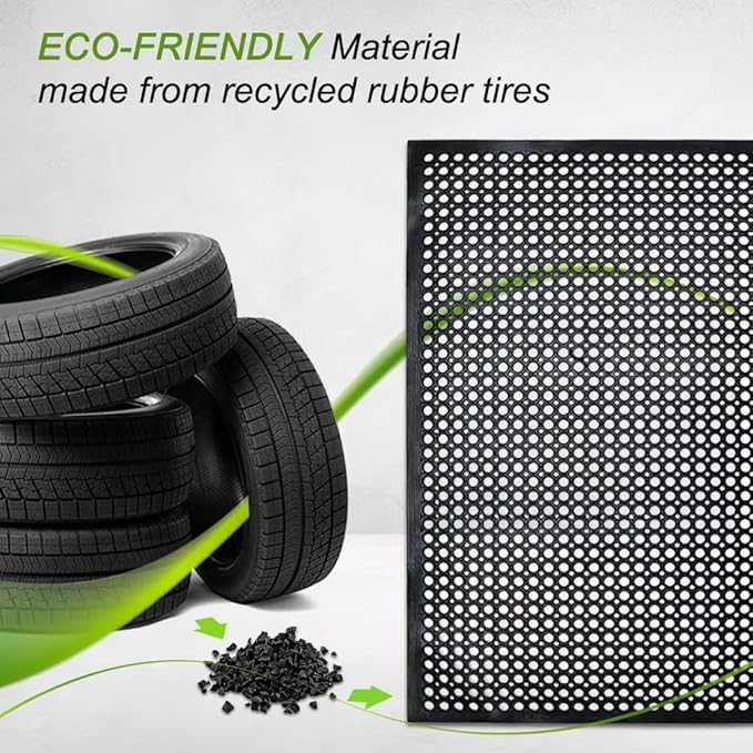 Anti-Fatigue Rubber Floor Mat - NANBOWANG Commercial Grade Grease Resistant Non-Slip Recycle Tyre Floor Mats for Restaurant Kitchen Bar Garden Outdoor Wet Area (40"X80")