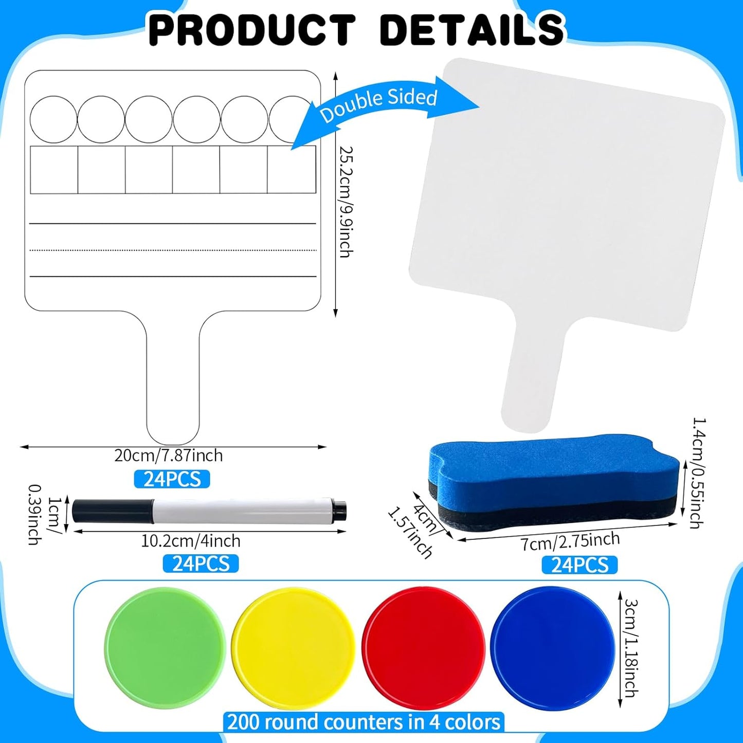 24 Pack Phonemic Awareness Dry Erase Board 8" x 10" Double Sided Handheld Answer Board Speech Therapy Phonemic Awareness Phonics Games Preschool Kindergarten Classroom Must Have