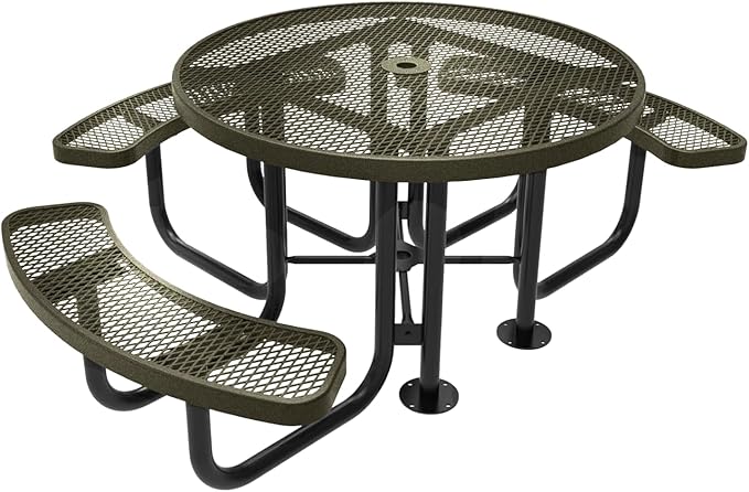 COATEDOUTDOORFURNITURE Heavy-Duty Portable Outdoor Picnic Table with Umbrella Hole, Expanded Metal Patio Dining Furniture Made in America (46" Round Top, Textured Gold Vein)