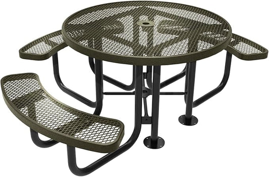 COATEDOUTDOORFURNITURE Heavy-Duty Portable Outdoor Picnic Table with Umbrella Hole, Expanded Metal Patio Dining Furniture Made in America (46" Round Top, Textured Gold Vein)