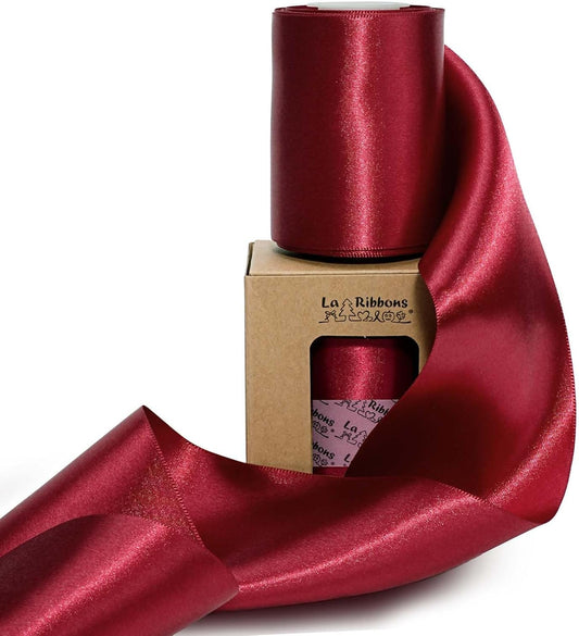 LaRibbons Red Satin Ribbon 3 Inch 10 Yards Christmas Ribbons Double Faced Luxury Burgundy Silk Ribbon for Gift Wrapping Flower Bouquets Bow Christmas Wedding Party Decoration