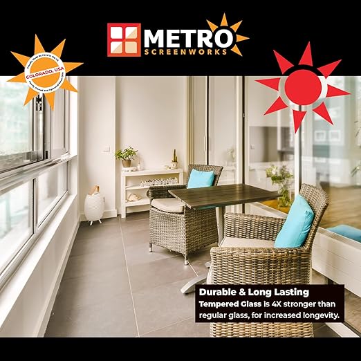Metro Screenworks Custom Tempered Glass Panel for Porch & Patio Panels, Outdoor Enclosures & Replacement - Enclose Your Porch with Tempered Glass Panels