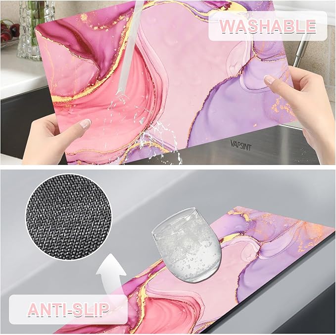 Marble Pink Placemats Set of 4 - Faux Leather Heat Resistant Placemats for Dinner Table, Non-Slip Waterproof Oil-Proof Washable Reusable Placemat for Indoor Outdoor Kitchen Decor, 15.75In*11.81In