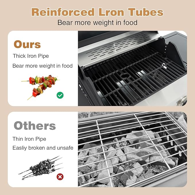 Endark 3-burner propane grill, 37,000 BTU with side-fire function. Stainless steel, enameled cast iron grate, thermometer, wheels. Perfect for patio and garden cooking