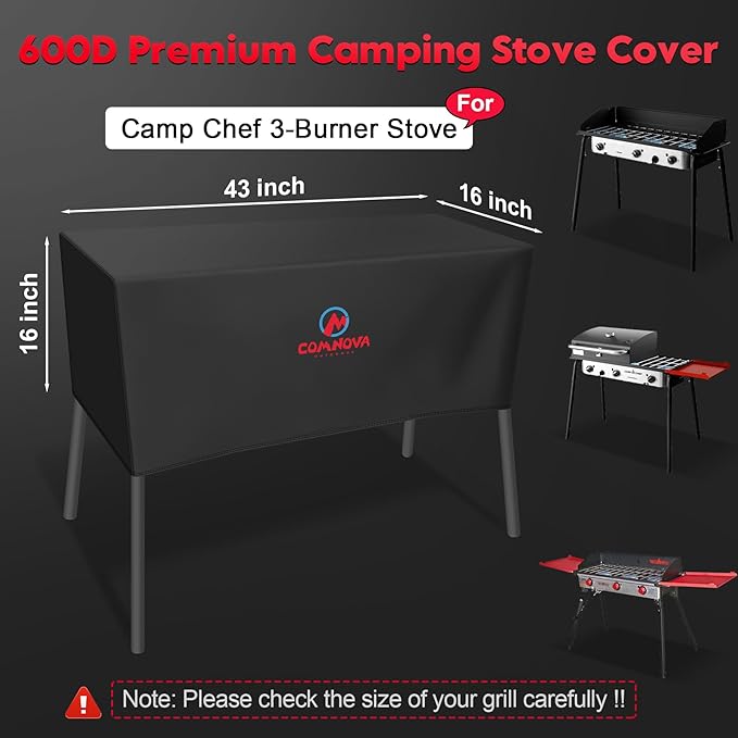 Comnova Grill Cover for Camp Chef 3 Burner Stove - 600D Outdoor Camping Stove Cover Waterproof, 3-Burner Griddle Covers for Camp Chef TB90LW, TB90LWG, TB90LWG15, PRO90, SPG90B, Tundra Pro 16 and More