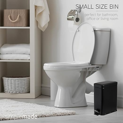 SIMPLEMADE Rectangle Step Trash Can - 5 Liter / 1.3 Gallon - Small with Lid, Stainless Steel for Bathroom | Office | Garbage | Metal Wastebasket (Black)