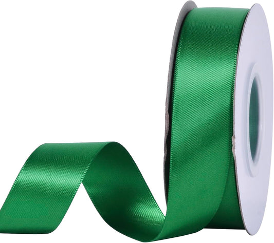 YAMA Green Double Faced Satin Ribbon, 1 Inch 25 Yards, Great for Crafts Bows Flower Bouquet Wedding Home Decor Gift Wrapping