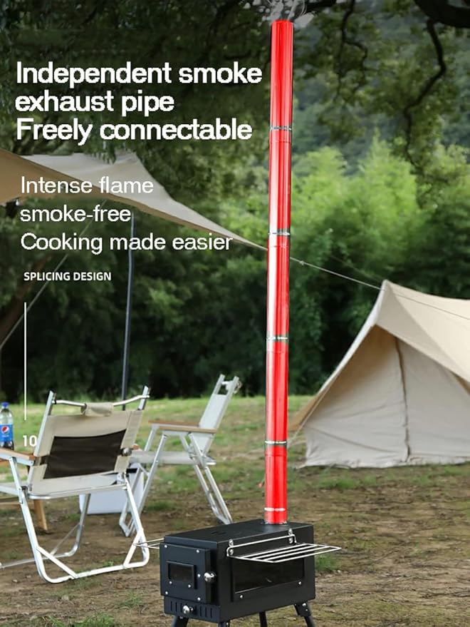 Wood Burning Stove, Portable Tent Stove for Heating, Compact,Outdoor,Courtyard,Camping,Winter,BBQ,Camp Cooking,Touring,Ice Fishing, Hunting,Include Chimney Pipes/Storage Bag(Steel)