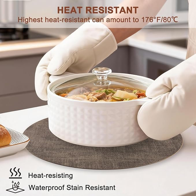 Round Faux Leather Placemats and Coasters, Set of 6, Reversible Heat Resistant Non-Slip Table Mats, Waterproof Wipeable Place Mats for Dining Table, Washable for Indoor & Outdoor (6, Dark Brown)