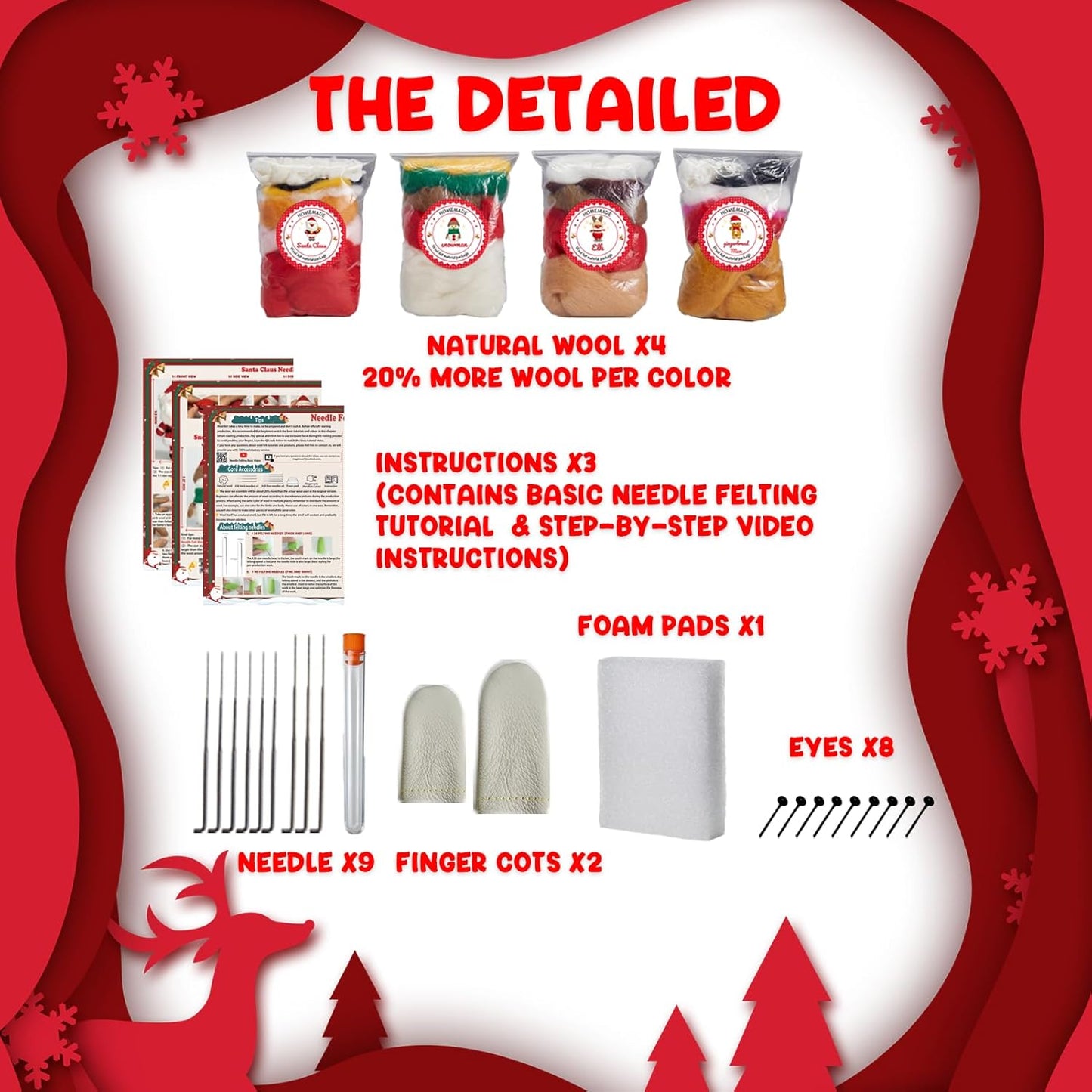 MAGIMUSE Needle Felting Kit, Needle Felting Starter Kit with Basic Felt Tools, Christmas Needle Felting Kit for Beginners, DIY Wool Needle Felting Supplies for Christmas Festival Crafts