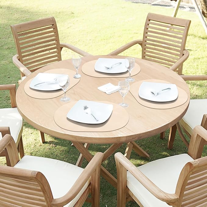 ADRIMER Placemats, Heat Resistant Oval Placemats Set of 8 Washable 12 x 17 Inch, Waterproof Table Mats, Wipeable Pu Place Mats for Kitchen, Dining Room, Beige
