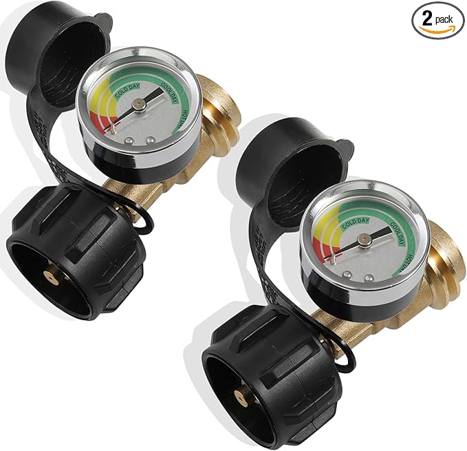 Propane Tank Gauge 2 Pack with Leak Detector Universal LP Gas Level Indicator for 5-40LB Tanks for BBQ Grill RV Camper Heater QCC1 Type 1 Connection
