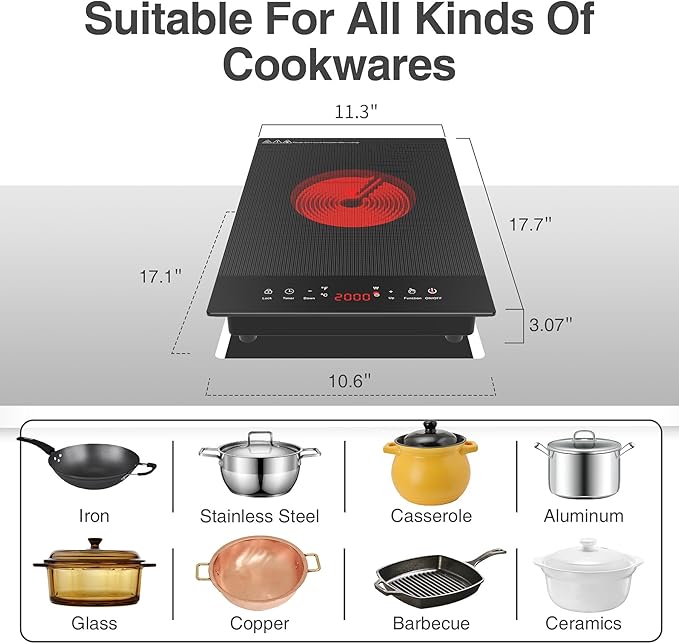 VBGK Electric Cooktop,110V Electric Stove Top,Single Burner Electric Cooktop LED Touch Control,9 Power Levels, Kids Lock &Timer,Overheat Protection,2000W Portable Burner